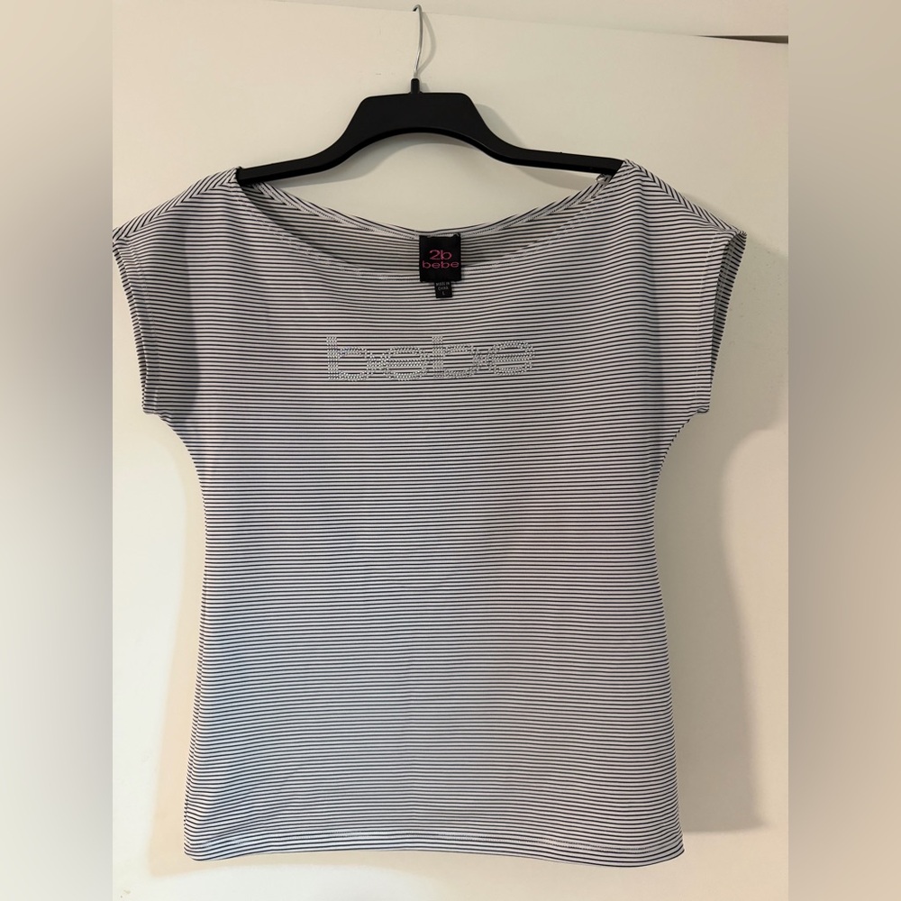 Bebe Chic Striped Gray Top